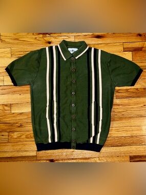 Madcap England “Mod Stripe Knit Polo”. 1960’s. Size XL.